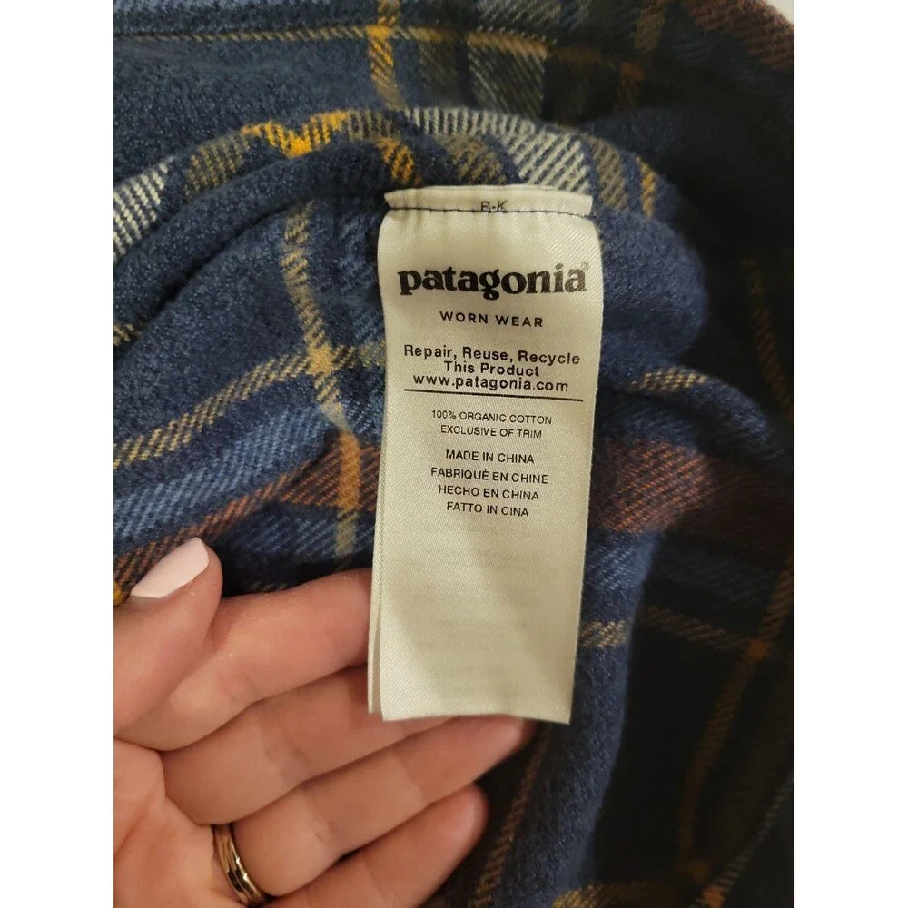 Patagonia Fjord Flannel Shirt Men's Organic Cotton Blue Plaid Button Front Top